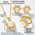 Fashionable Fresh Simple Versatile Imitation Pearl Pendant Snowflake Rhinestone 3-Piece Set Necklace Earrings Set Ring In Stock