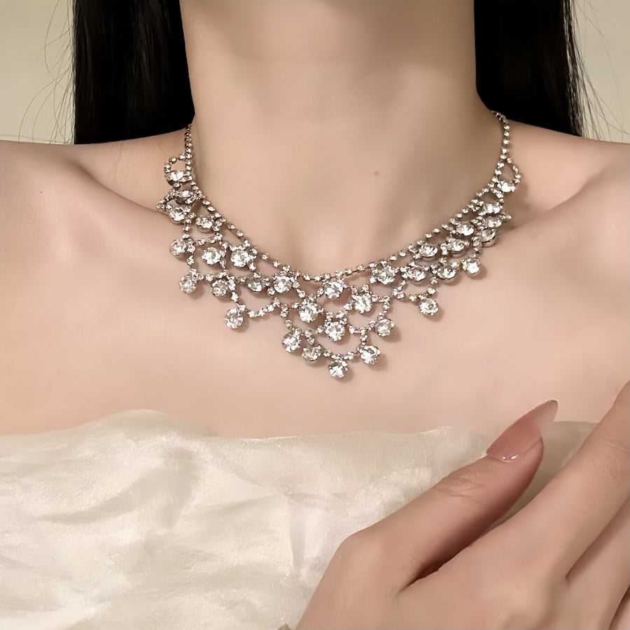 French Rhinestone Openwork Round Pendant Necklace - view 3