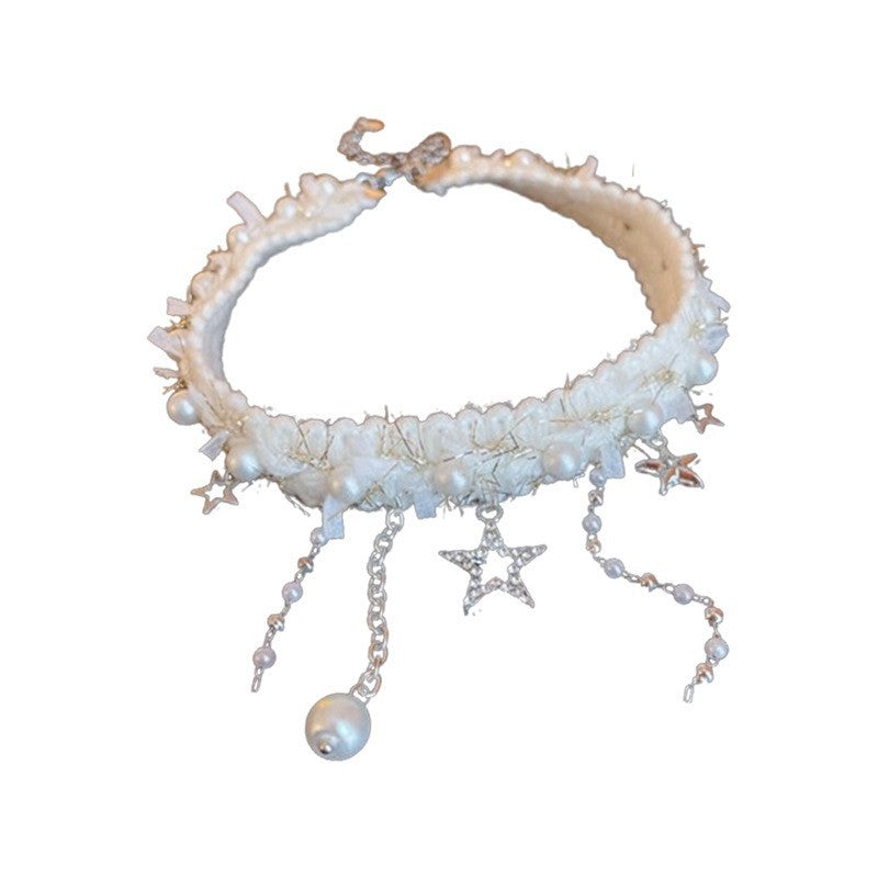 Rhinestone Star Pendant Fuzzy Choker Necklace - view 5