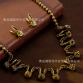 Vintage Accessory Premium Western Alloy Heavy-Duty Distressed Style Rabbit Stud Niche Design Detail Necklace Set