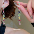 Fresh Sweet Minimal Colorful Cubic Zirconia Square Necklace Set Fashionable Clavicle Chain Light Luxury Premium Necklace Women