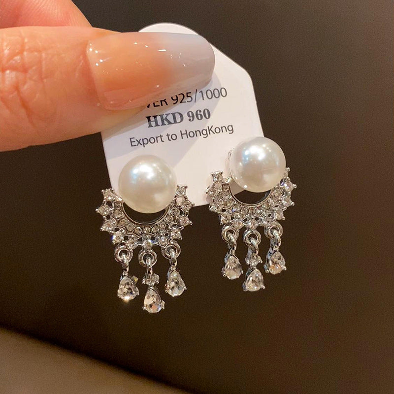 Vintage Silver-Tone Pearl Tassel Earrings - view 6