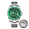 PINTIME Mens Watch Drop Ship Green Creek Ghost Self-Winding Mechanical Clear Base Quartz Watch Men Waterproof