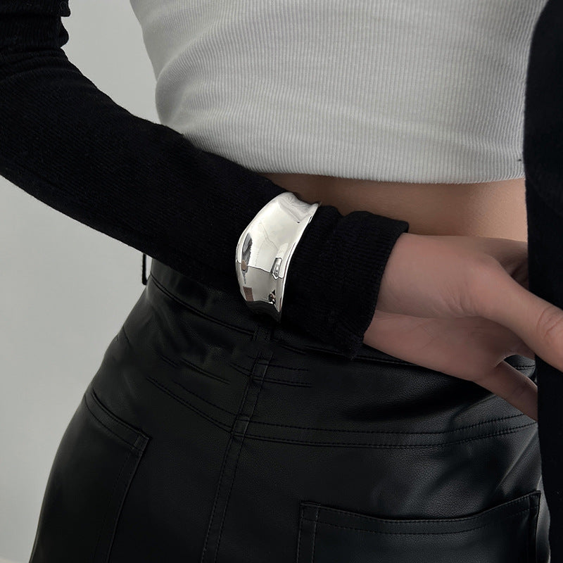 Silver-Tone Irregular Curved Cuff Bracelet - view 4