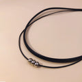 Western Personality Minimalist Leather Wax Cord Silver Plated Bead chocker Choker Double-Layer Necklace Bead Collar N5955