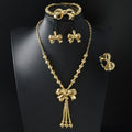 India Bride Banquet Gown Accessory 3D Bow Fringe Gold Bead Necklace Bracelet Set Earrings Ring Set