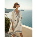 Bohemian Print V-Neck Loose Beach Dress, Summer Sun Protection