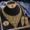 Overseas Western Dubai 18K Set Inlay Rhinestone Necklace Earrings Set Ring Bracelet Set India Bride Jewelry Set