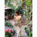 French Retro Square Collar Floral Fitted Ruffle Long Dress