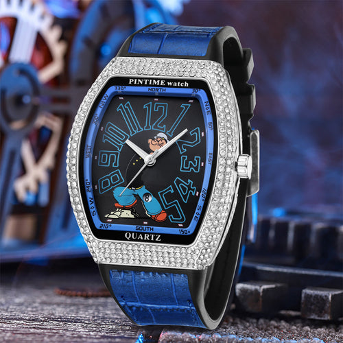 Live Export Bestseller Watch Men Rhinestone Elegant Wine Barrel Shape Watch Formal Cool Fashionable Waterproof Quartz Watch