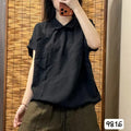 Summer Korean Youthful Linen Mini Flutter Sleeve Peter Pan Collar Loose Shirt