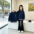 Girls' Spliced Pullover Hoodie with Plaid Hem - Faux Layered