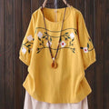 Women's Summer Ethnic Artistic Plus Size Linen Cotton Embroidered Short Sleeve Loose - White