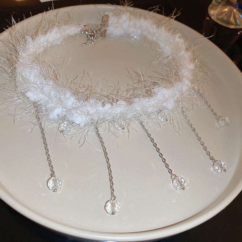 Rhinestone Star Pendant Fuzzy Choker Necklace - view 10