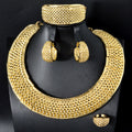 Overseas Middle East Fashionable Statement Accessory Dubai Gold Copper Gold Plated 18k Gold Necklace Bracelet Set Earrings Ring Set