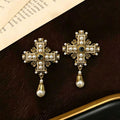 Vintage Cross Fringe Necklace Imperial Western Retro Pendant Rhinestone Fashionable Personality Sweater Chain