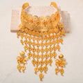 Overseas Middle East Gold Plated Flower Round Cutout Long Style Necklace Earrings Set Dubai Bride Wedding Jewelry
