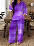 Women's Ethnic Retro Plus Size Long Sleeve V-Neck Printed Drapey Top Set 2026 - 1