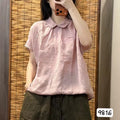 Summer Korean Youthful Linen Mini Flutter Sleeve Peter Pan Collar Loose Shirt