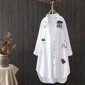 Korean Cotton Embroidered Long Sleeve Casual Shirt, Sun Protection