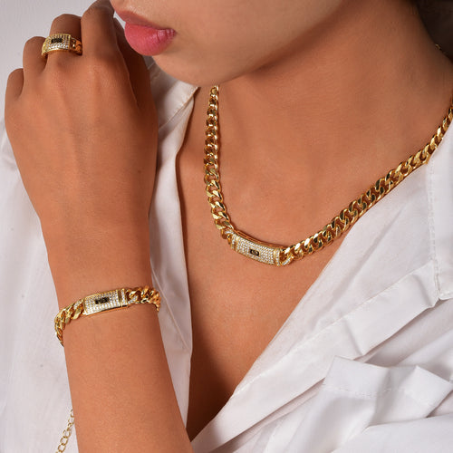 Western style Overseas Hip-Hop Rhinestone Bronze Ba Necklace Bracelet Set Earrings Ring Set Precision Polish Accessory
