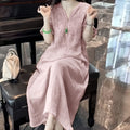 New Chinese Style Embroidered V-Neck Dress - Loose Fit Elegant Summer Dress