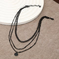 Western Retro Bronze Ba Magic Chain Multi-Layer Asymmetric Round Lens Necklace Fashionable Layered Beige Bead Circle Pendant Necklace