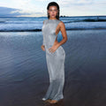 Backless Slim Fit Maxi Dress - Sexy Solid Color Slit Strap Dress Women
