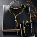 EU/US Import 18K Gold Simple Pair Band Beaded Fringe Necklace Bracelet Set Earrings Ring Middle East Banquet Set Women