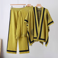Fall-Winter Casual Elegant Knit Wool Wide Leg Pants + Sweater + Shawl + Cape 3-Piece Set