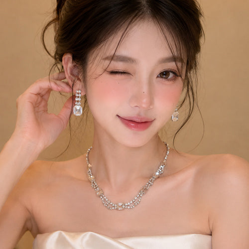 Moonlight Chapter Imperial Breeze Crystal Geometric Square Jewelry Set Wedding Banquet Necklace Light Luxury Niche Necklace