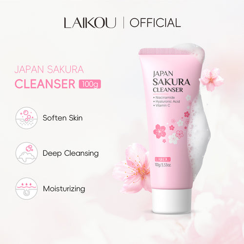 LAIKOU莱蔻樱花洗面奶100g 保湿补水清洁护肤品 英文包装跨境厂家