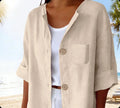 Summer Retro Fashion Linen Cotton Short Sleeve Loose Cardigan + Shirt