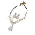 Western Simple Rhinestone Geometric Flower Teardrop Stud Earring Necklace Set Fashionable Clavicle Chain Light Luxury Premium Necklace