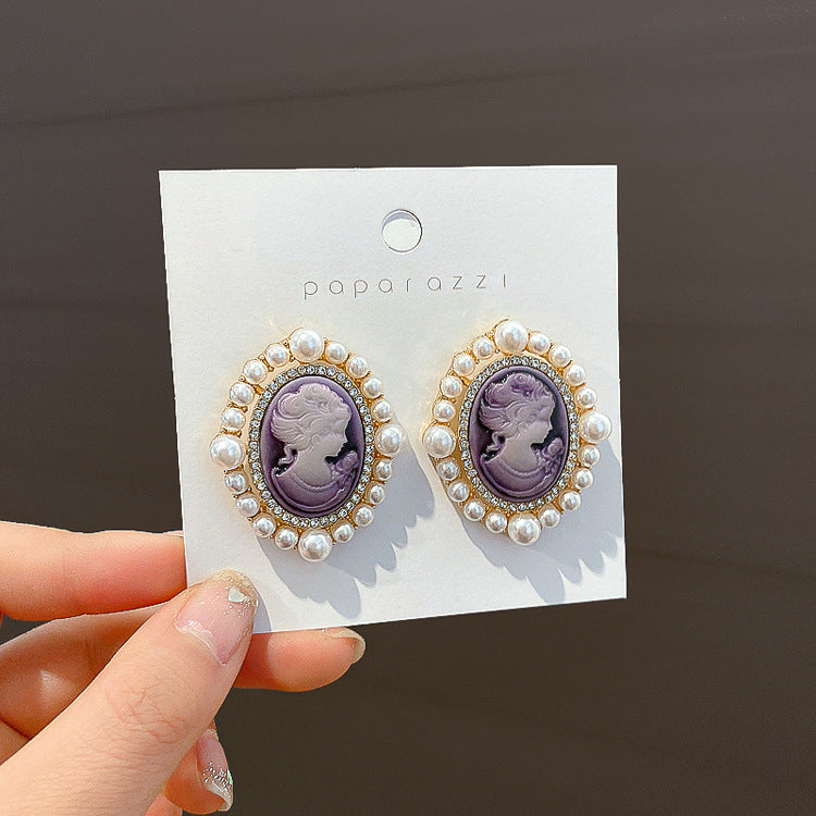 Purple Rhinestone Flower Tassel Earrings - view 10