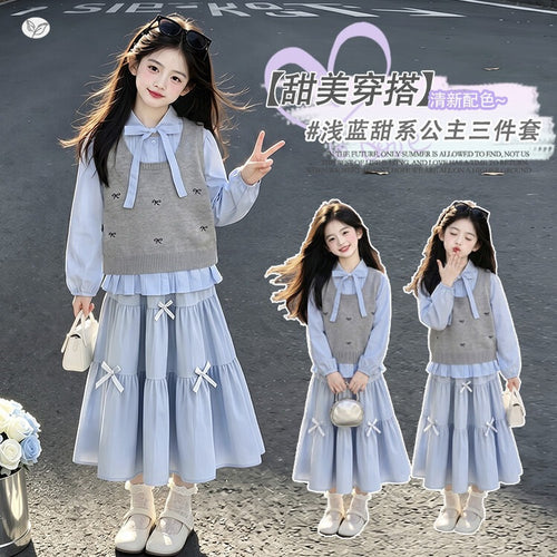 Girls' Butterfly Vest, Shirt & Skirt - 3-Piece Set