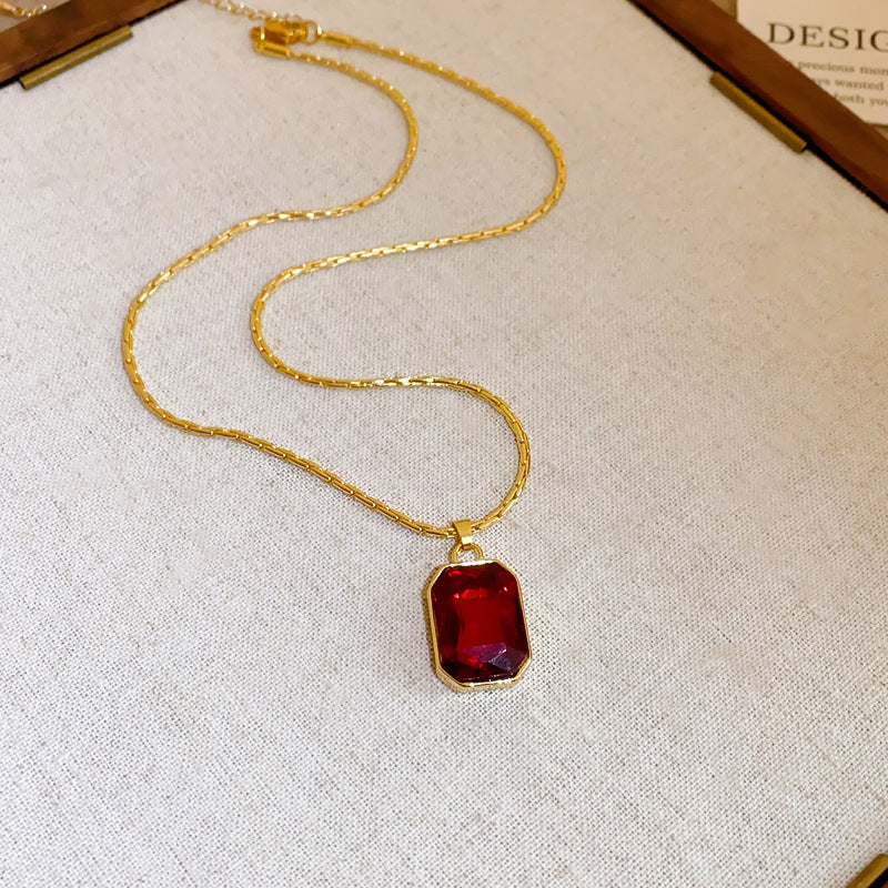 Vintage Red Square Pendant Necklace - view 6