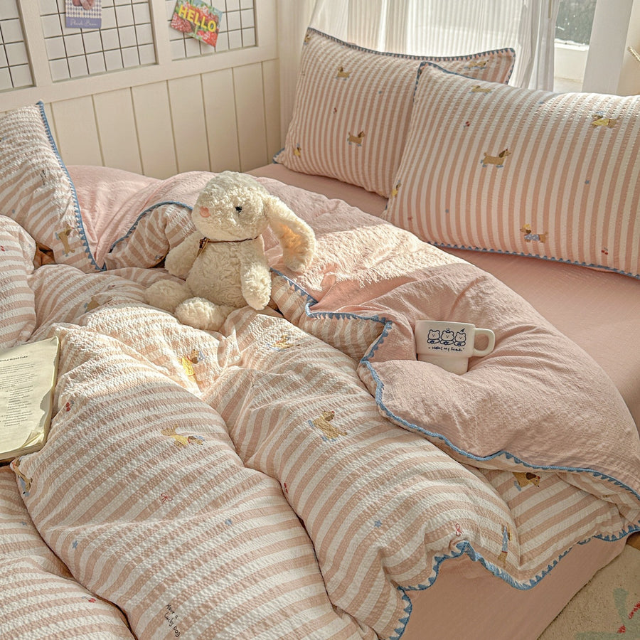 Shell Edge Flower Crinkle-Gauze Cotton 4-Piece Bedding Set - view 3