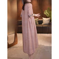 Retro Cotton Linen Embroidered V-Neck Plus Size Long Dress