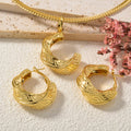 Overseas Fashionable Western Light Luxury C Type Texture Pendant Necklace Versatile Super Sparkle Earrings Commute 2-Piece Set Elegant Women