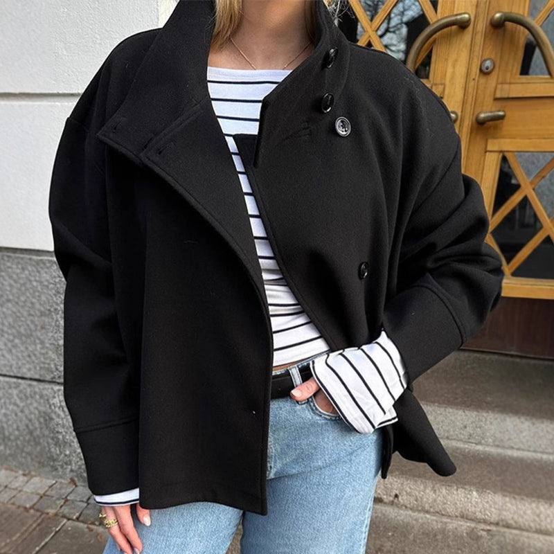 Women's Spring-Summer Elegant Stand Collar Loose Cropped Jacket 2026 - Black