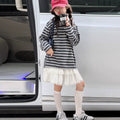 Girls' Striped Long Sleeve Polo Shirt & Tulle Skirt Set