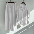 Women's 2026 Retro Plus Size Linen Cotton High Waist Loose Shirt + Pants 2-Piece Set - Pink