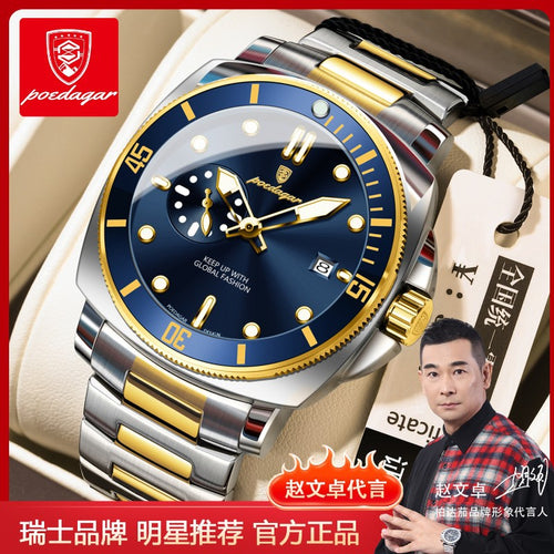 Swiss Brand New Mens Watch Steel Band Waterproof Glow Quartz Watch Live Export Bestseller Drop Ship