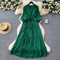 Retro Palace Style Lantern Sleeve Dress, Crochet Embroidery Fitted Long Dress