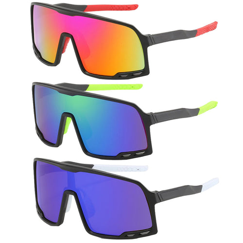 Overseas Hot Sale Fashionable Cycling Glasses Outdoor Sport One-Piece Big Frame Sunglasses Iridescent Reflective Mercury Sunglasses