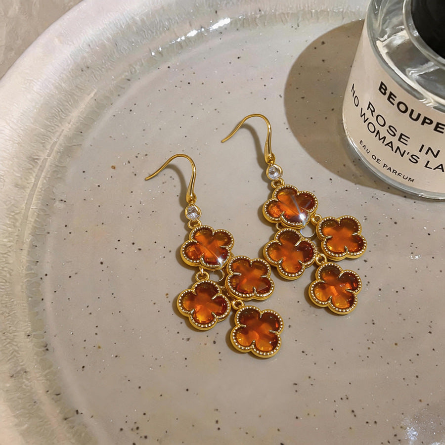 French Zircon Flower Tassel Hook Earrings - view 6