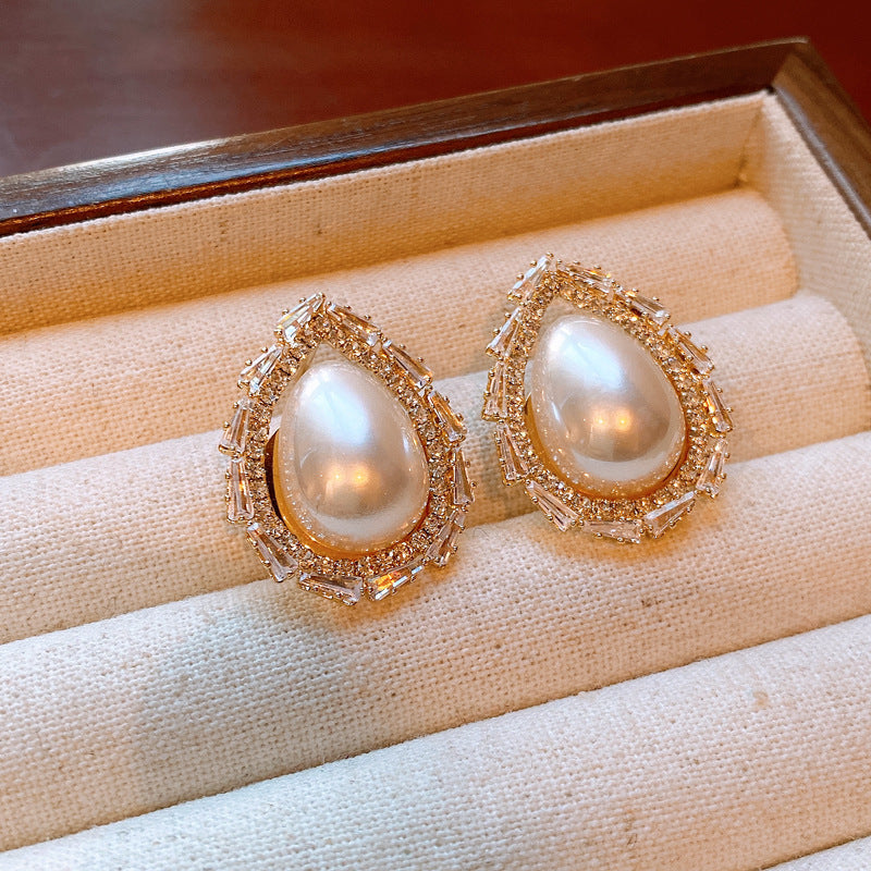 Rhinestone Heart Square Pearl Statement Earrings - view 7