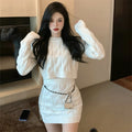 Relaxed Knit Wool Long Sleeve High Waist Fitted Sweater + Short Skirt + Skirt 2-Piece Set