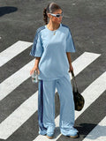 2026 New Street Style Casual Set, Loose Short Sleeve Tee + Side-Stripe Wide Leg Pants